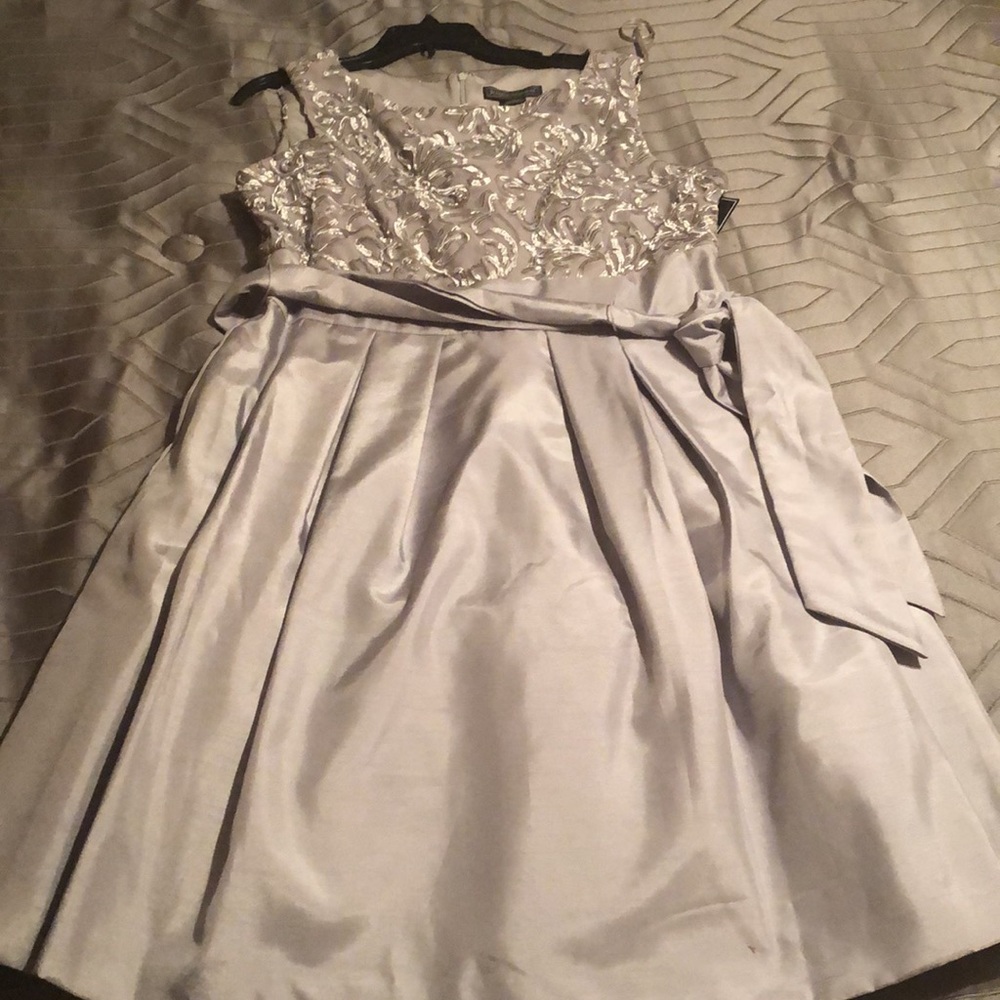 Silver dress for special occasion. Jessica Howard size 16. Embroidered top.